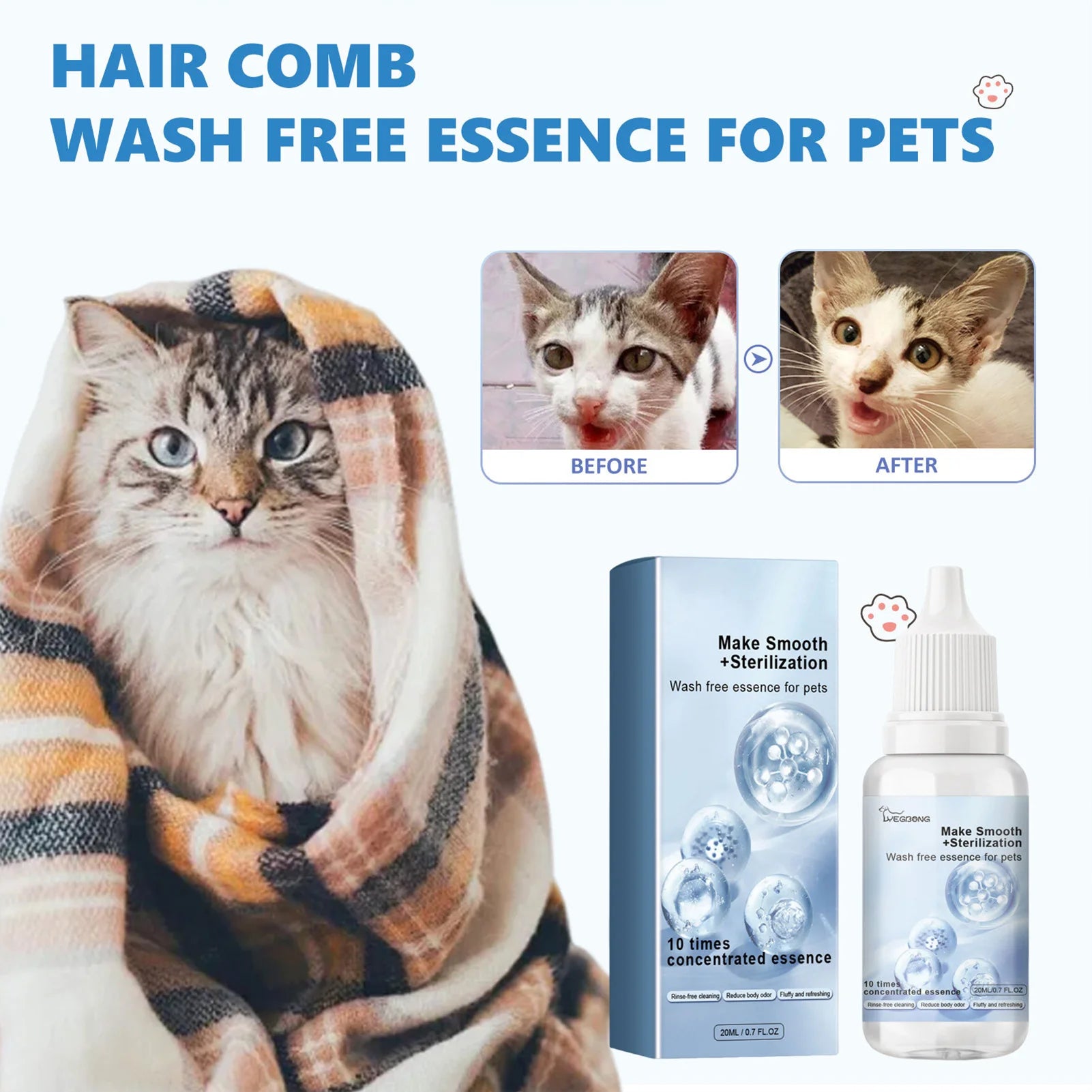 Gentle Leave-in Pet Hair Cleaning Serum for Dogs & Cats